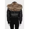 Leather down jacket with a removable hood