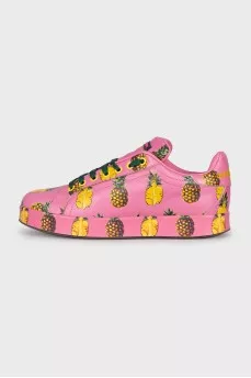 Leather sneakers with a pineapple print