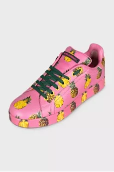 Leather sneakers with a pineapple print