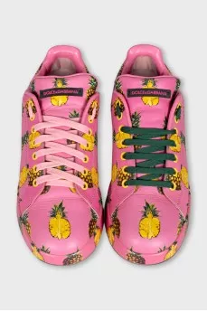 Leather sneakers with a pineapple print