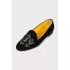 Suede ballet flats with embroidered logo
