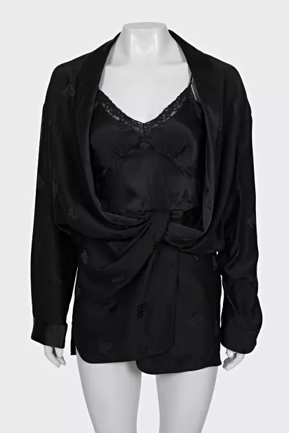 Silk mini dress with long sleeves