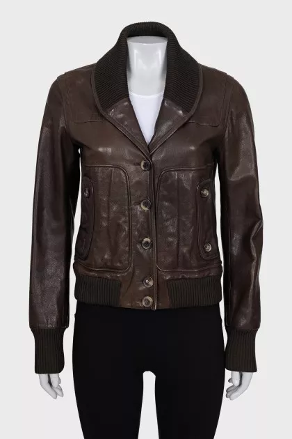 Leather jacket with buttons