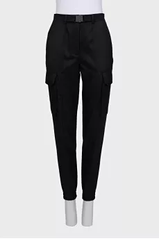 Black tapered wool trousers