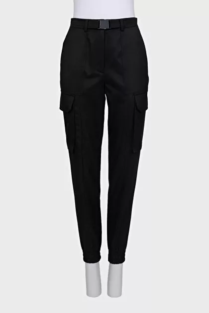 Black tapered wool trousers
