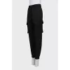 Black tapered wool trousers