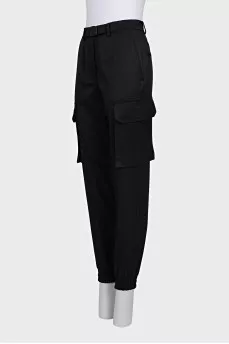 Black tapered wool trousers