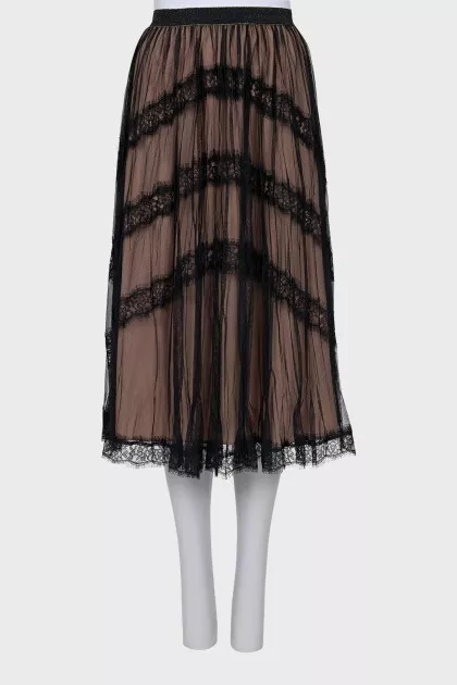 Midi skirt with mesh
