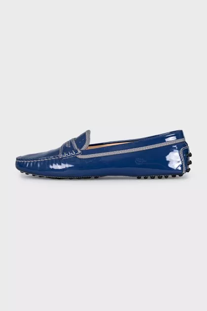 Blue patent leather moccasins