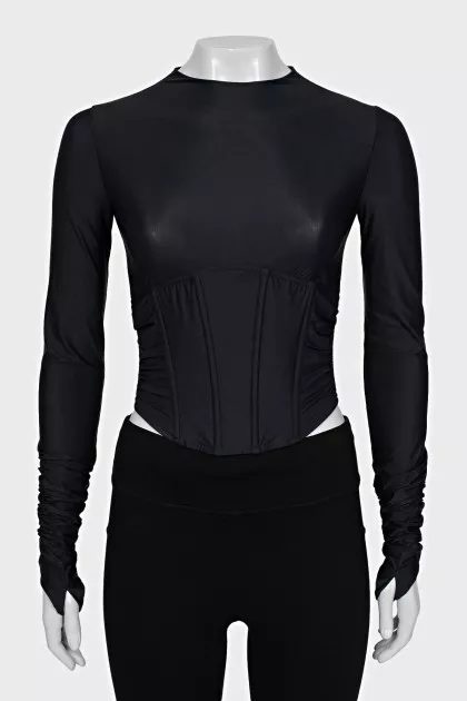 Black long sleeve top with a corset