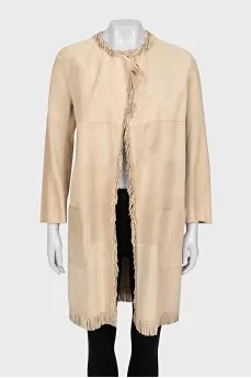 Leather coat with fringe