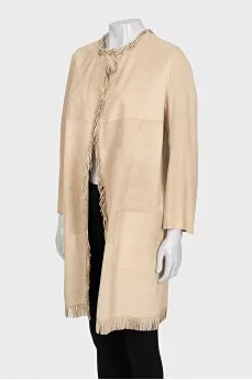 Leather coat with fringe