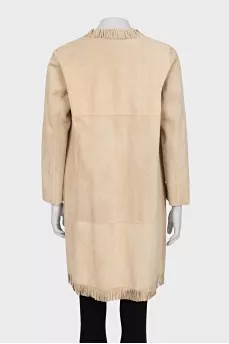 Leather coat with fringe