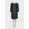 Green animal print silk dress