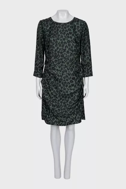 Green animal print silk dress