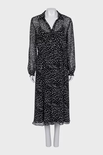 Long sleeve translucent silk dress