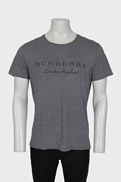 Men's gray straight-cut T-shirt with logo