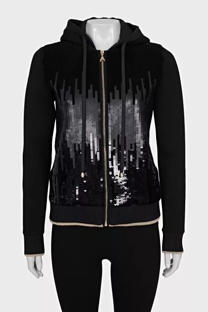 Zip-up hoodie decorated with sequins