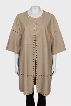 Leather coat with short sleeves