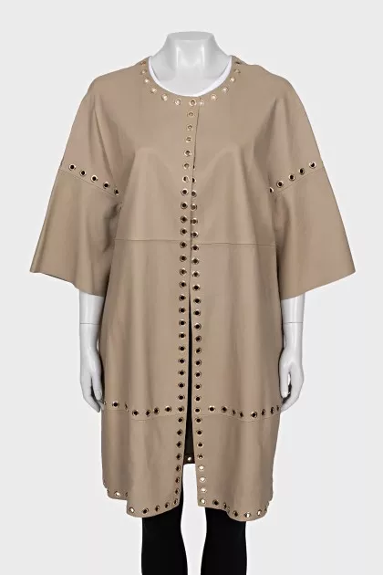 Leather coat with short sleeves