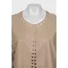 Leather coat with short sleeves