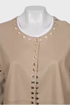 Leather coat with short sleeves