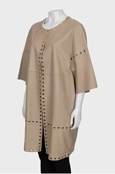 Leather coat with short sleeves