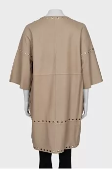 Leather coat with short sleeves