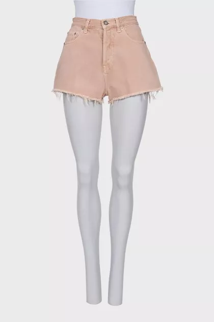 Pink denim shorts with buttons
