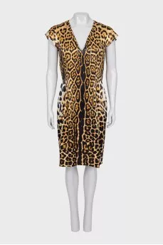 Animal print silk straight dress