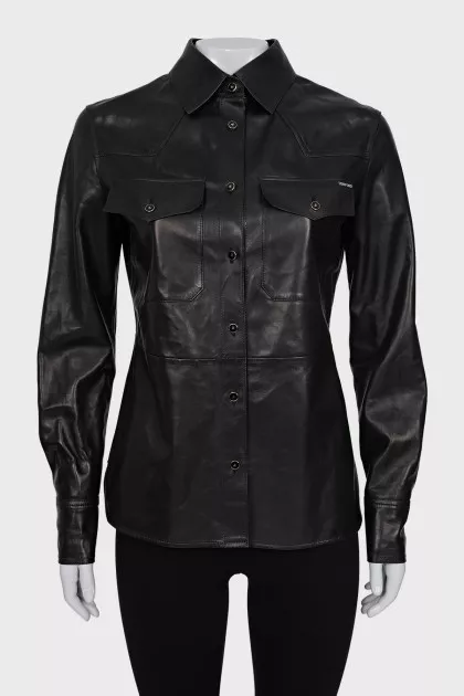 Leather button-down shirt