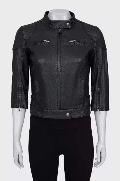 Leather jacket with a zipper
