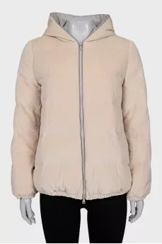 Corduroy down jacket with a zipper