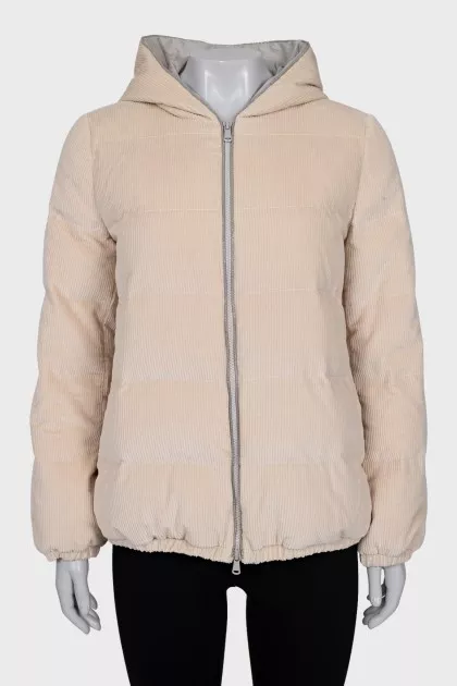 Corduroy down jacket with a zipper
