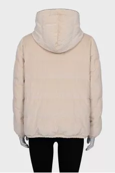 Corduroy down jacket with a zipper