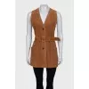 Suede long vest with belt