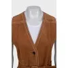 Suede long vest with belt