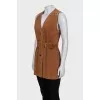 Suede long vest with belt