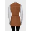 Suede long vest with belt