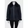 Blue sheepskin coat with a zipper