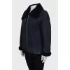 Blue sheepskin coat with a zipper