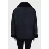 Blue sheepskin coat with a zipper