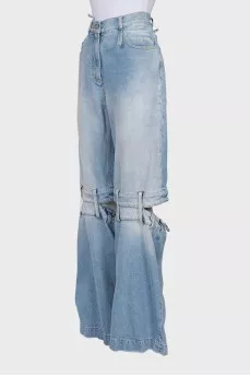 High-waisted wide-leg jeans with holes