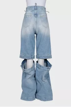 High-waisted wide-leg jeans with holes