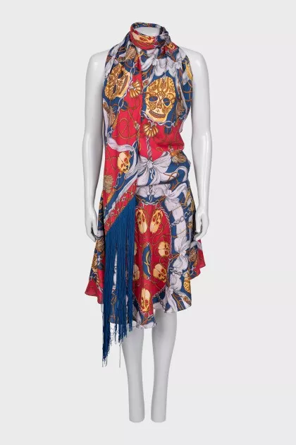 Silk dress with fringe