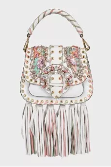 Leather crossbody with massive decor