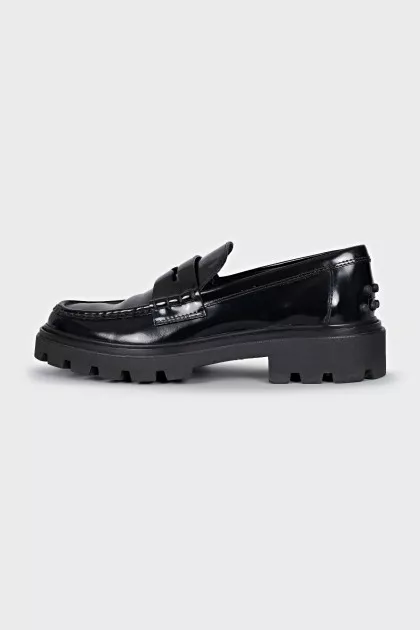 Black leather loafers
