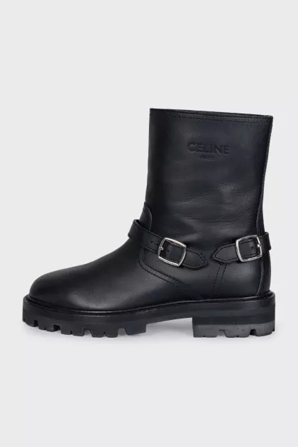 Leather boots with silver buckles