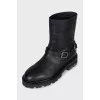 Leather boots with silver buckles