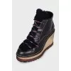 Leather lace-up wedge ankle boots